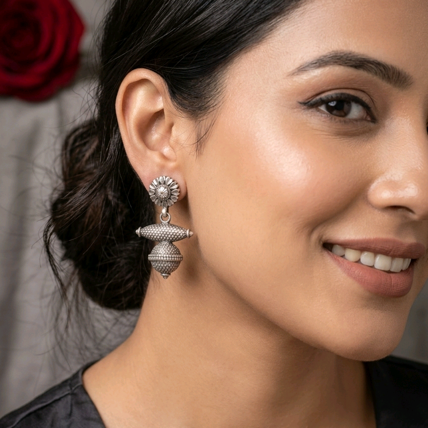 Silver Bell Shape Drop Earrings 